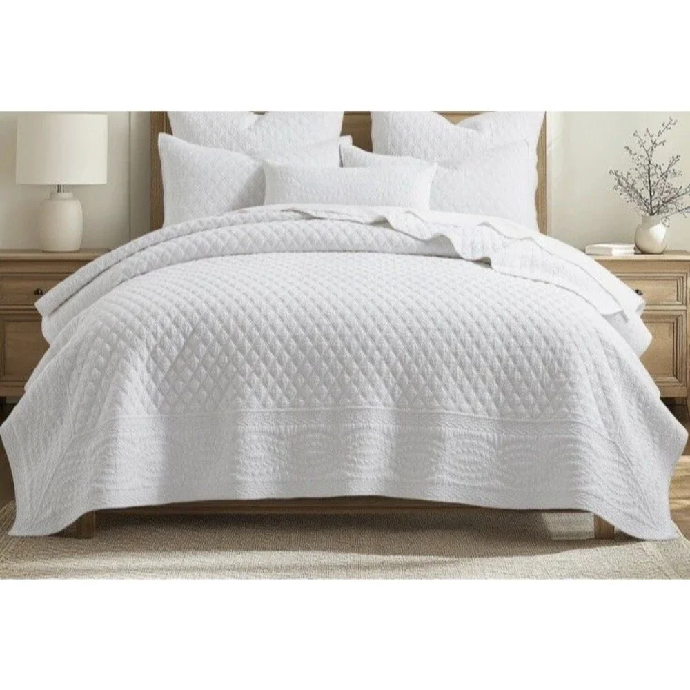 Levtex Home 3PC King Ballou White Cotton Quilt Set